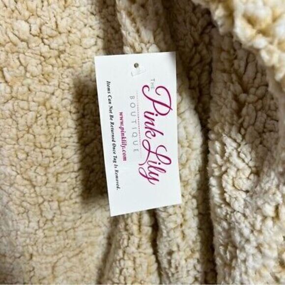 New The Pink Lily Womens Cream Teddy Sweater Quarter Zip Pullover Size Medium - Picture 4 of 7
